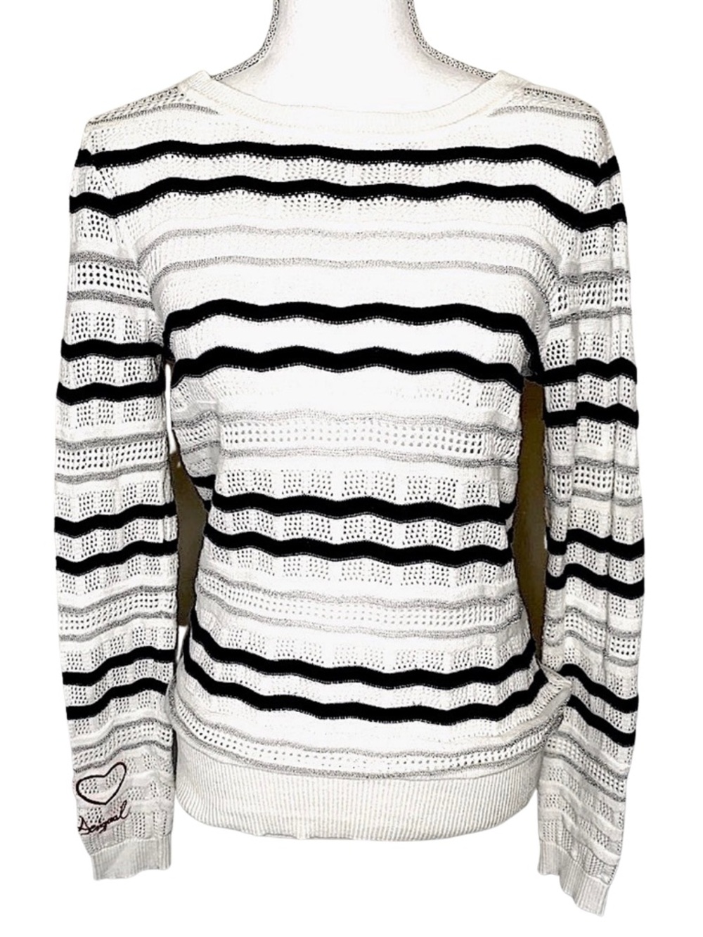 Desigual Women Heart Stripe Long Sleeve Sweater‎  Euro Medium or US Small